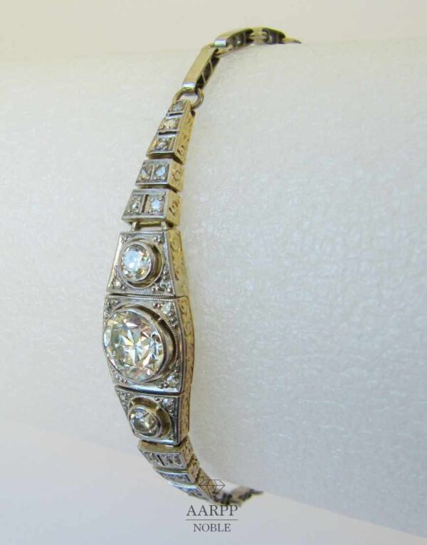 Zartes Art Deco Diamant Armband ca 1.3ct in Gelbgold und Platin um 1920 - Tragelänge 17,5 cm