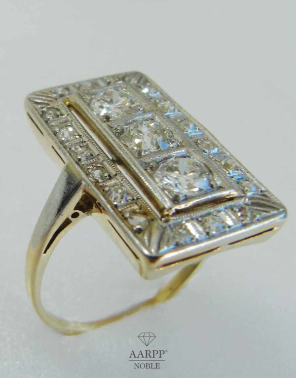 Art Deco Diamant Plaque Ring ca 0.75 ct Gelbgold 14k in Platinfassung Gr. 55