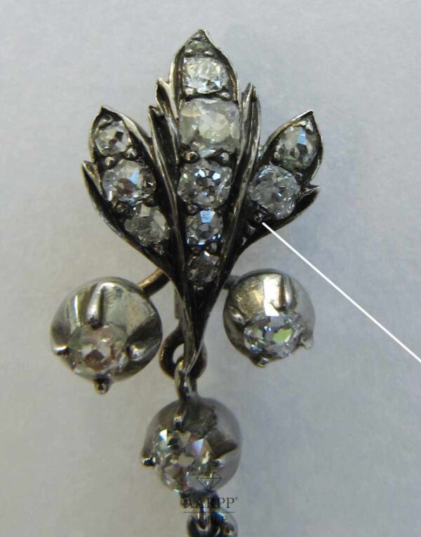 Antike Viktorianische blattförmige Diamant Ohrringe ca 0.2ct Gold und Silber