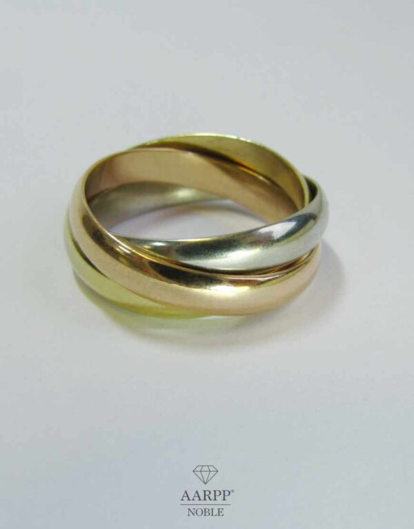 Klassischer Trinity Ring 585 Gelbgold Rotgold Weißgold Ringgröße 58 - Rollender Ring, Dreifachring