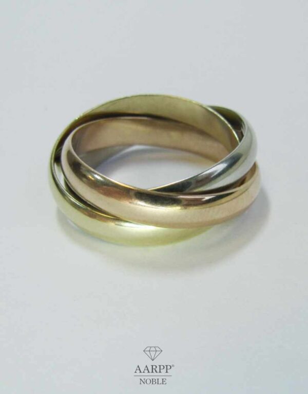 Klassischer Trinity Ring 585 Gelbgold Rotgold Weißgold Ringgröße 58 - Rollender Ring, Dreifachring