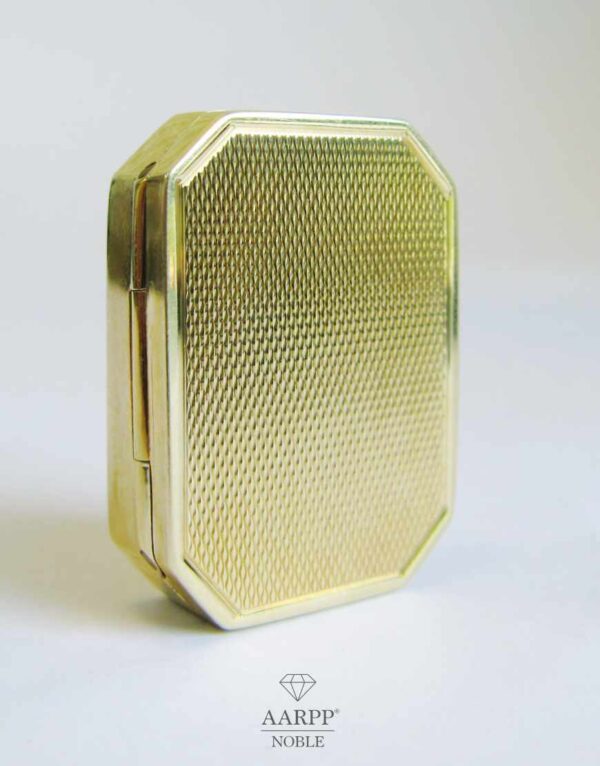 Kleine Goldene Pillendose 14K Gelbgold 30x20mm achteckig Guilloche Gold Pill Box