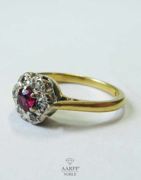 Entourage Diamant Ring 18K Gelbgold Weißgold mit Spinell in rubinrot Gr. 53