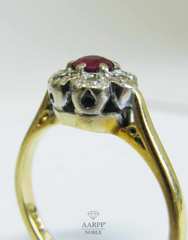 Entourage Diamant Ring 18K Gelbgold Weißgold mit Spinell in rubinrot Gr. 53