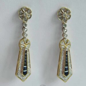 Vintage Ohrhänger 585 Gold Diamanten und blaue Edelsteine Ohrringe Triangel Form