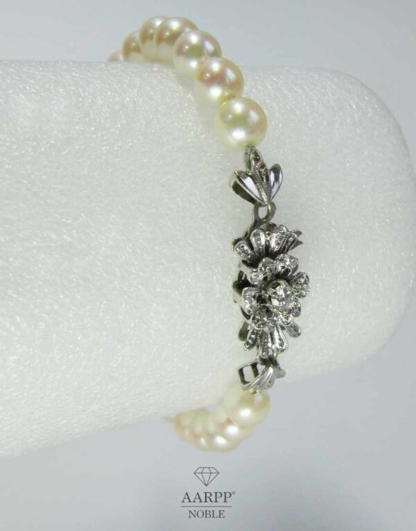 Armband Perlenkette Perlenarmband 18K Weißgold Verschluß mit Diamant 17 cm Tragelänge