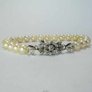 Armband Perlenkette Perlenarmband 18K Weißgold Verschluß mit Diamant 17 cm Tragelänge