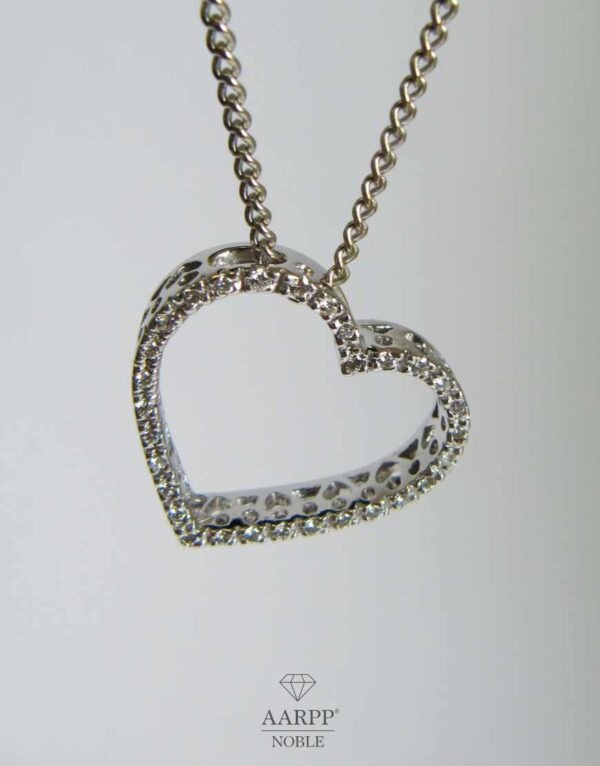 Herz Halskette Anhänger 750 Weißgold Brillant Herz Kette - 40 cm