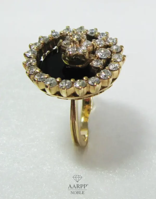 Gold Spinner Ring 14K Gelbgold mit 30 x Diamanten 1.39ct beweglicher Diamant Ring Motion Ring, Gr. 50