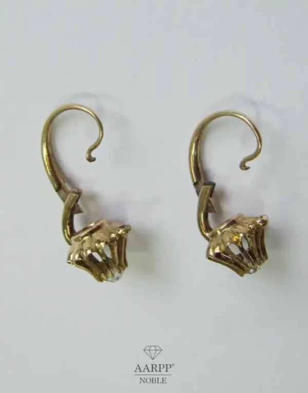 Antike Ohrringe 585 Gelbgold 14Kt Altschliffdiamant ca. 032ct Blütenform