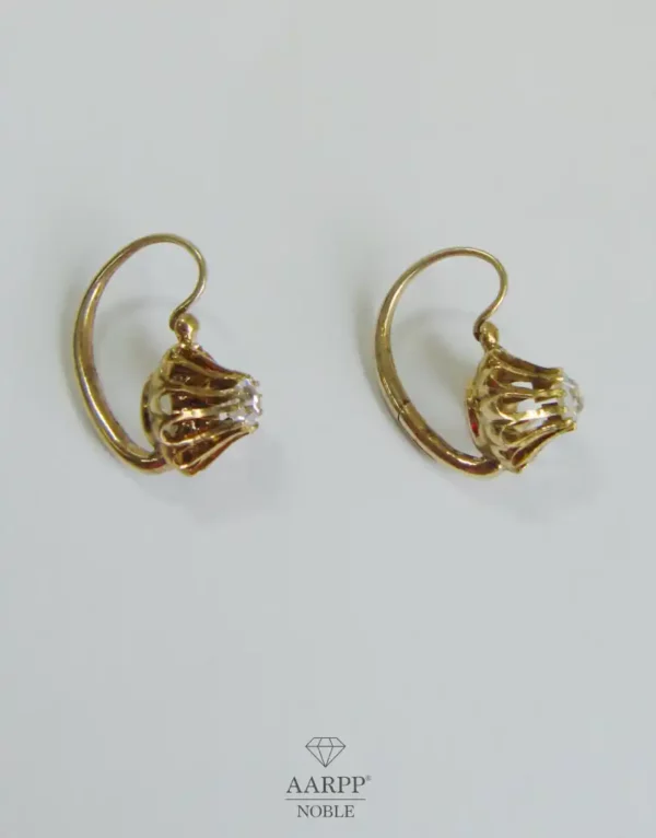 Antike Ohrringe 585 Gelbgold 14Kt Altschliffdiamant ca. 032ct Blütenform