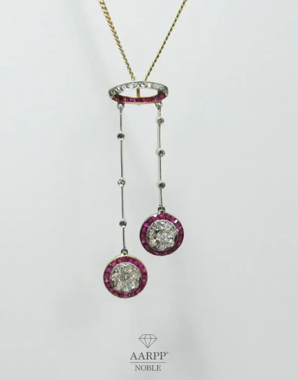 Art Deco Anhänger Rubin Diamant ca. 1.1ct Platin und Gelbold Diamant und Rubin Halskettenanhänger