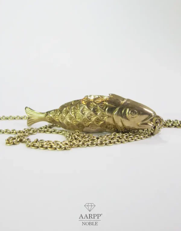 Beweglicher Fisch Anhänger Gold mit Goldkette Tragelänge 62 cm