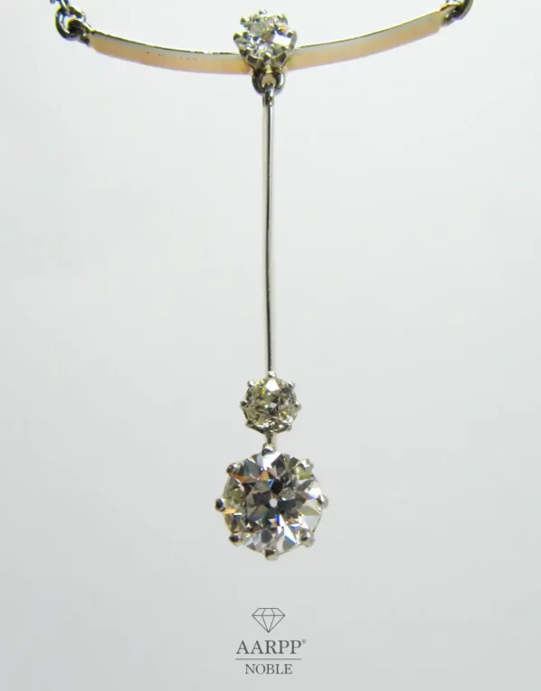 Art Deco Diamant Collier ca. 0.89ct aus Platin 585 Gelbgold - 38 cm lang - Lavallière-Collier