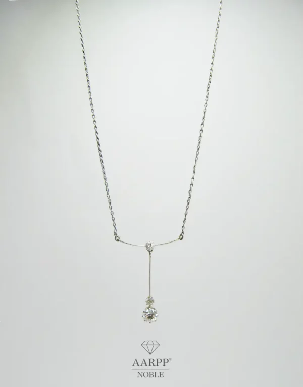Art Deco Diamant Collier ca. 0.89ct aus Platin 585 Gelbgold - 38 cm lang - Lavallière-Collier