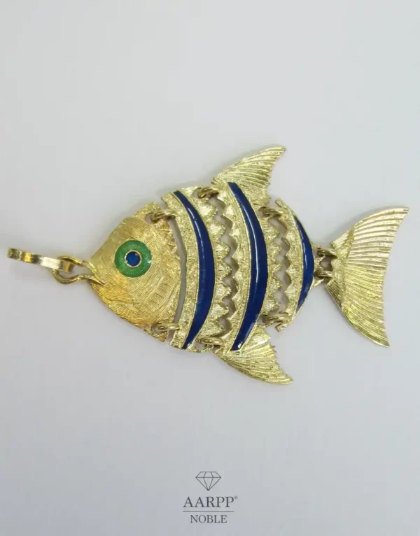 Vintage Fisch Anhänger beweglich emailliert 750 Gold