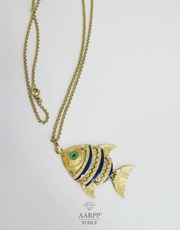Vintage Fisch Anhänger beweglich emailliert 750 Gold