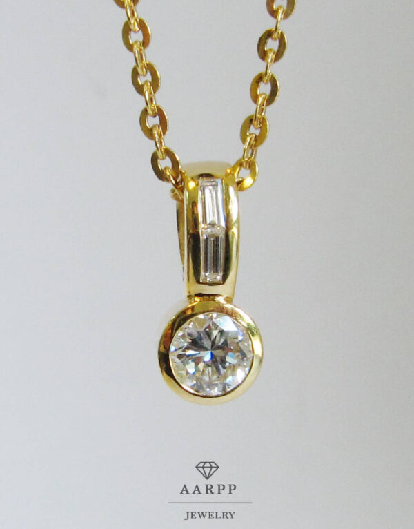 Wempe Solitär Brillant 0.74ct Anhänger 750 Gelbgold mit Diamantbaguettes inkl. Juwel-Zertifikat